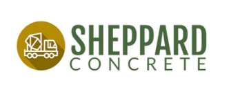Logo for Sheppard Concrete with a cement truck icon in a gold circle.