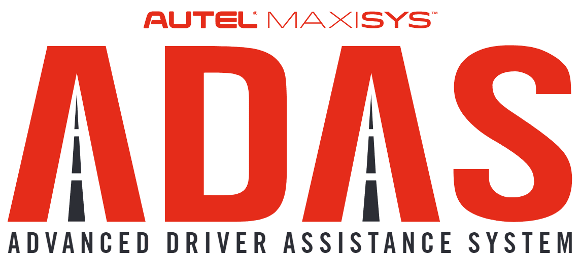 Red Autel MaxiSys ADAS logo with road-themed letters, reading "Advanced Driver Assistance System."