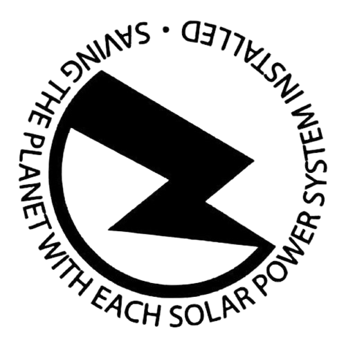 A black and white logo for a solar power system