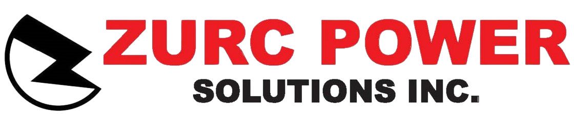 A red and black logo for zurc power solutions inc.