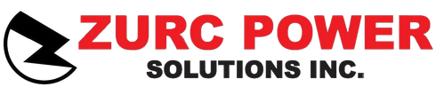 A red and black logo for zurc power solutions inc.