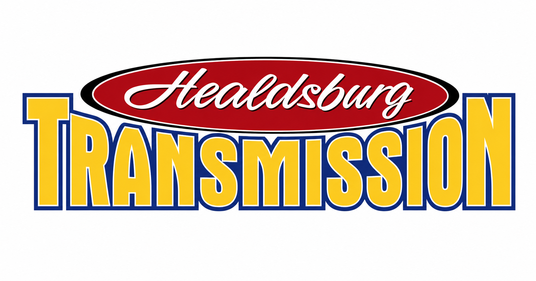 Logo for Healdsburg Transmissions, modern automotive badge with transmission and car motif.