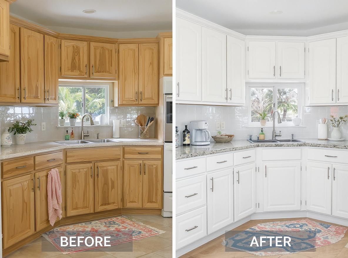 A man refinishing a cabinet door