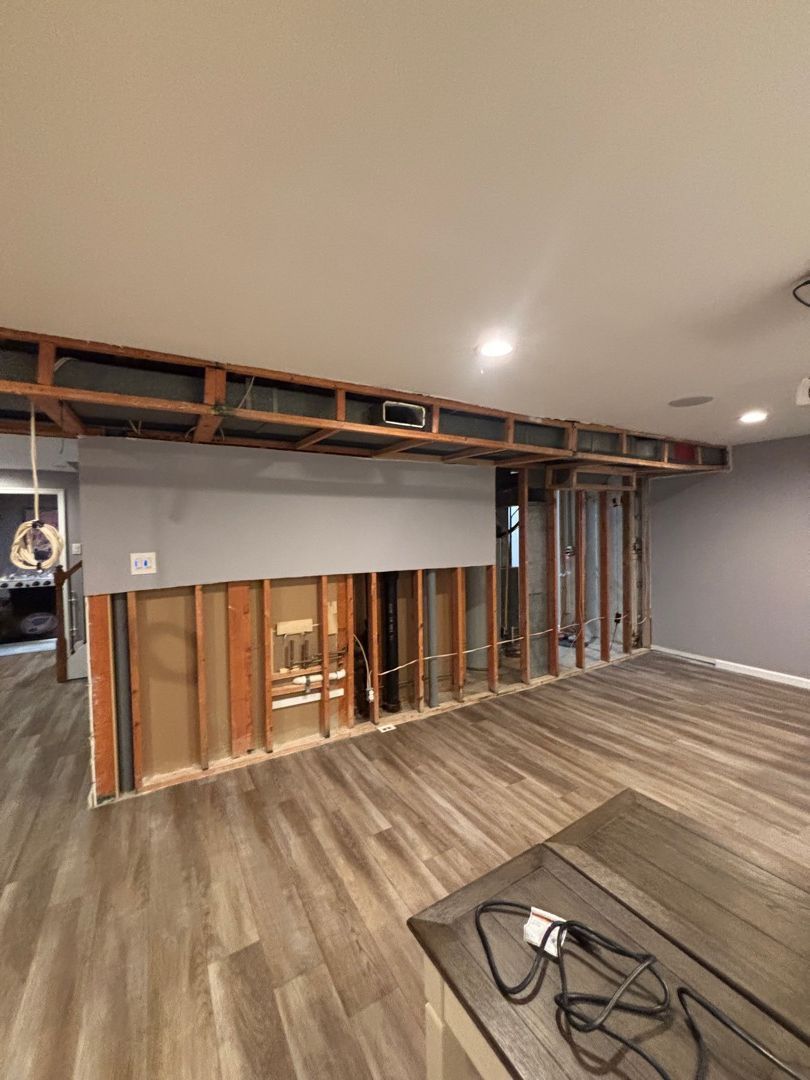 Exposed framing after cleanup