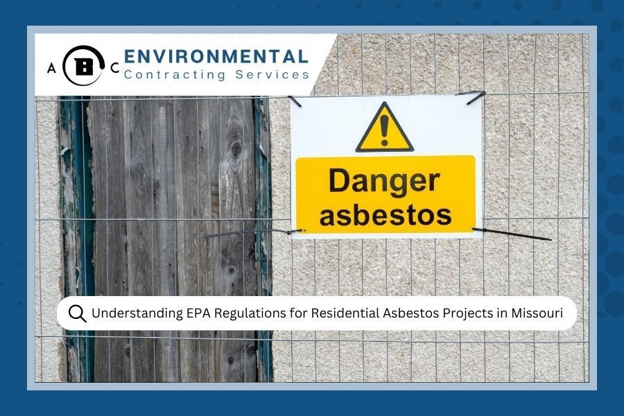 ABC Environmental Contracting Services logo above a “Danger asbestos” sign promoting EPA regulations