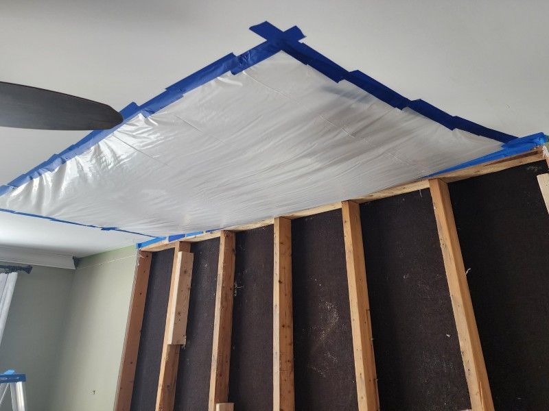 Ceiling prepared for repair after water damage