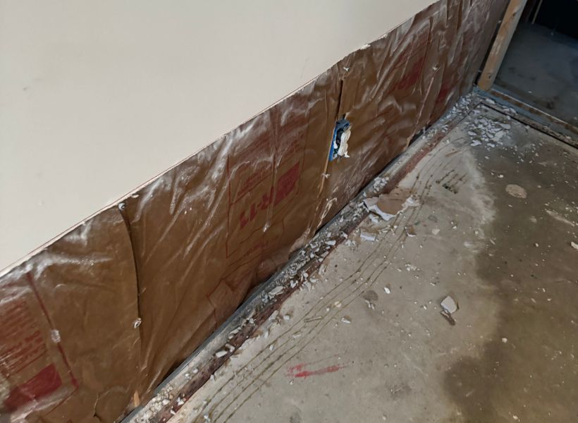 drywall removed - exposed insulation
