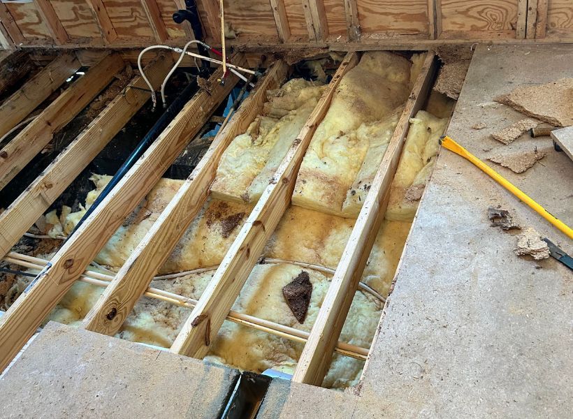 removing subfloor in the kitchen