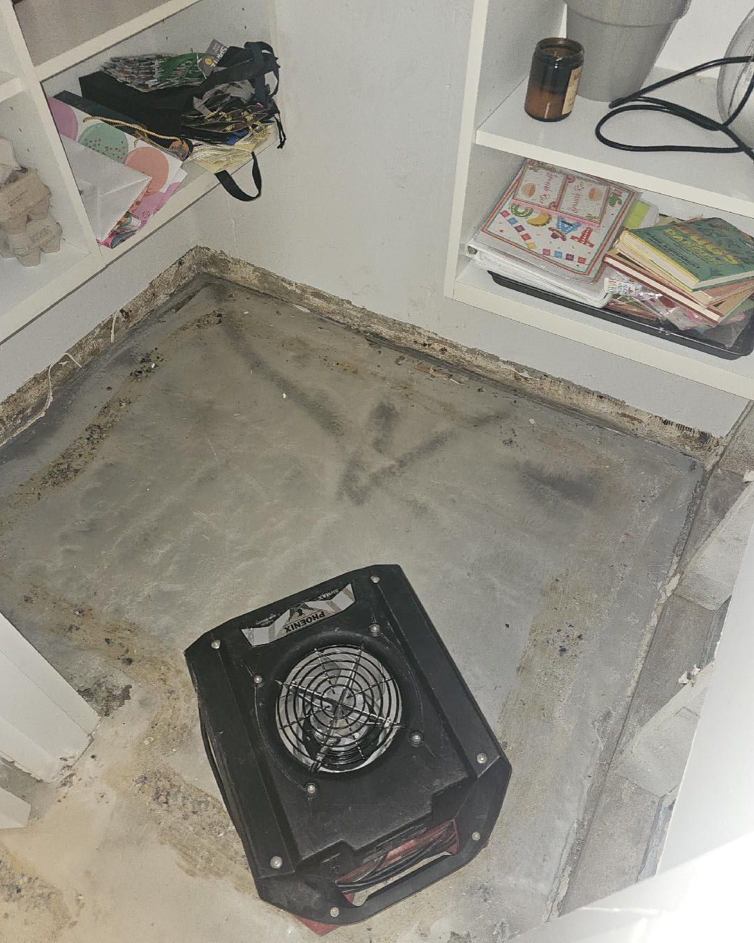 Professional drying equipment placed in basement