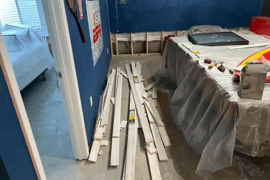 Water damaged baseboards and trim