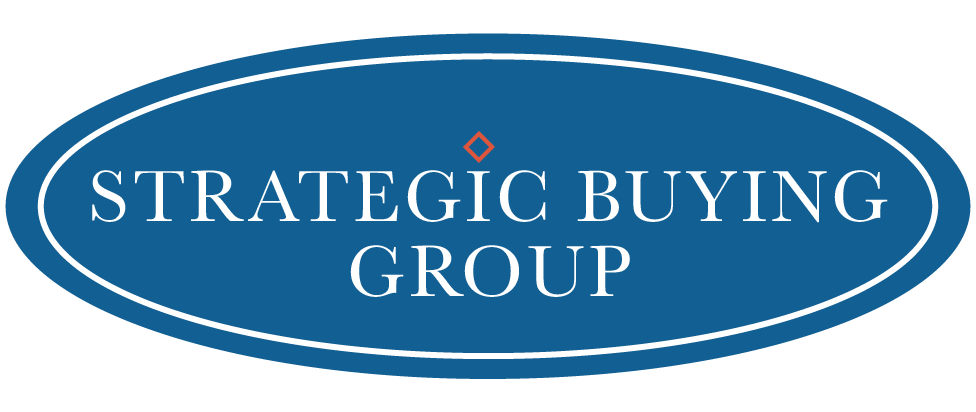 A blue oval logo for strategic buying group