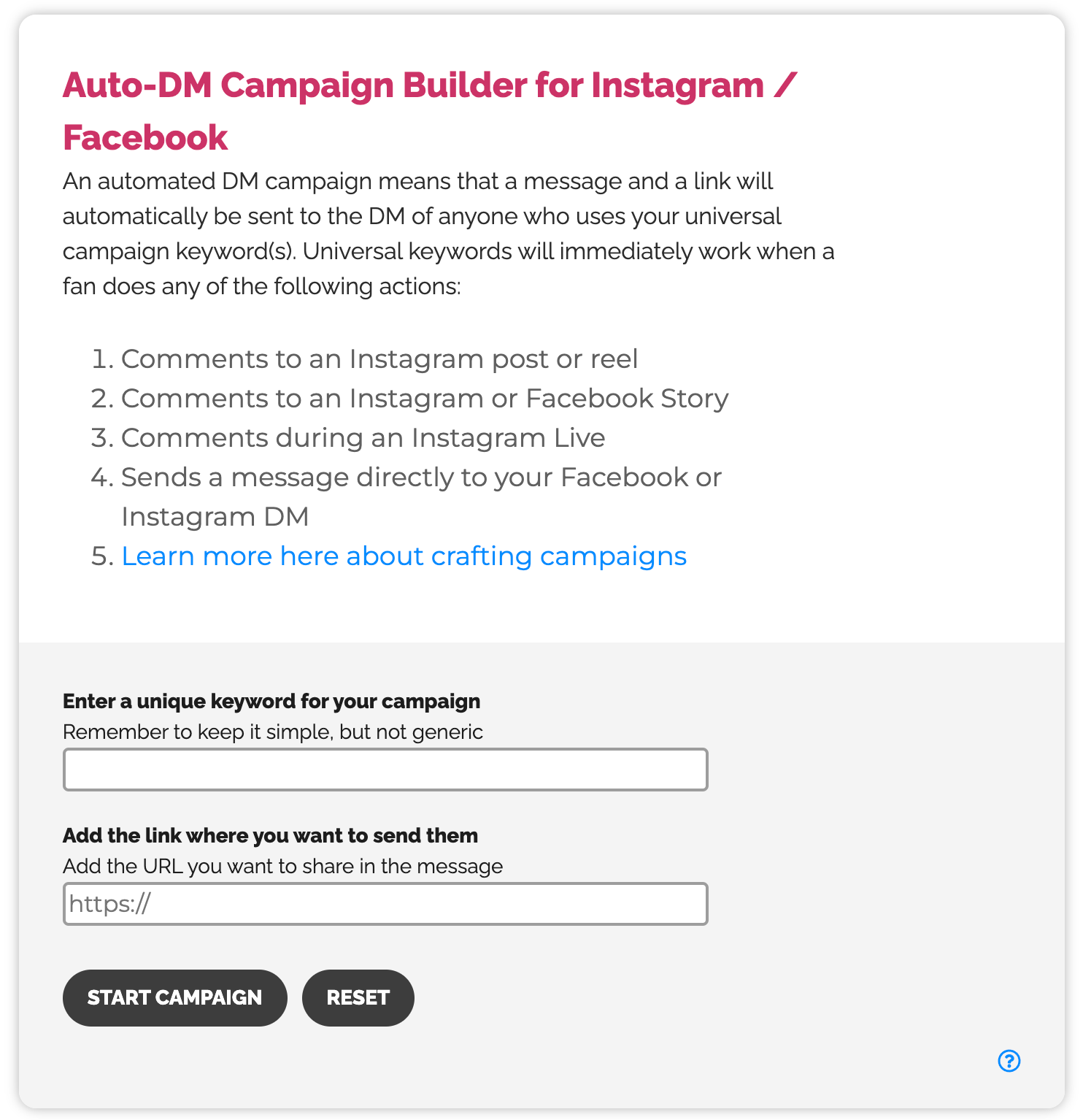 Auto Dm campaign builder for instagram and facebook 