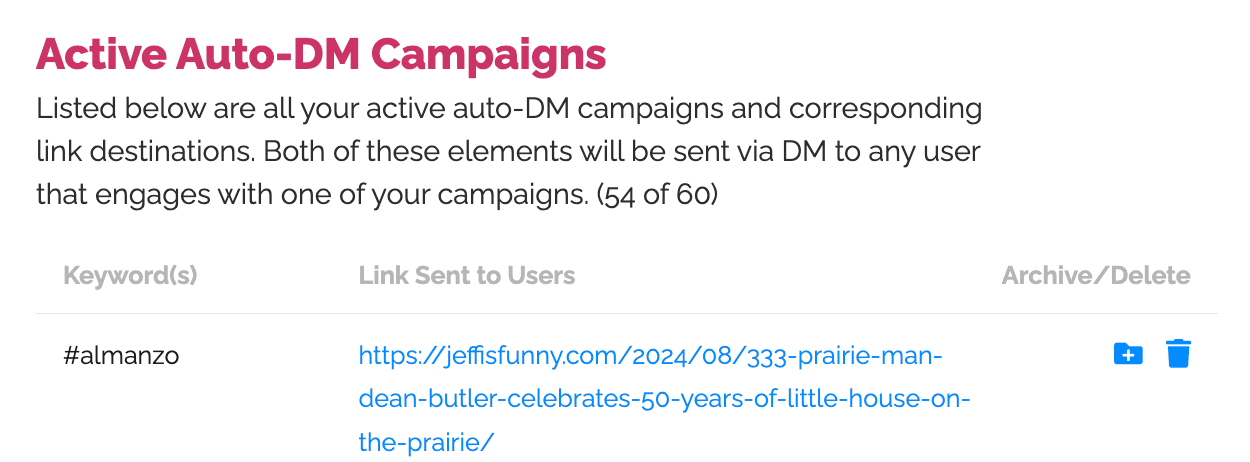 auto dm campaigns can be archived or deleted