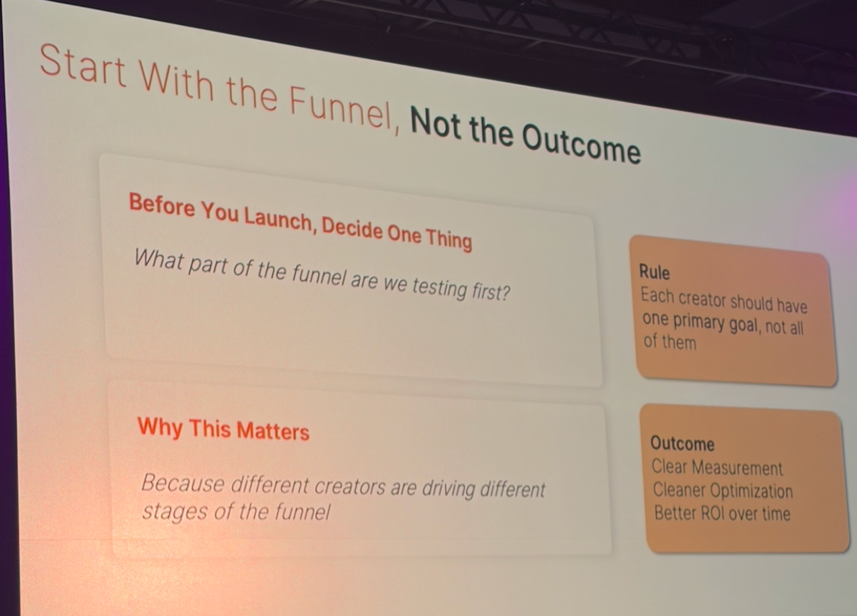 Several sessions reinforced the same idea: start with the funnel, not the outcome.