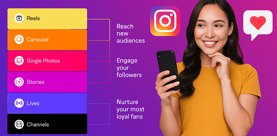 From Reels to Channels, here's how each Instagram format plays a role—and how Stampede Social turns them into results.