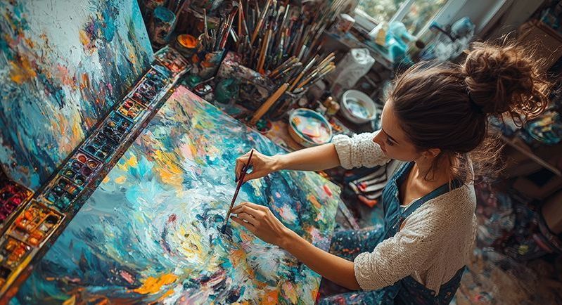 vibrant art studio with artist