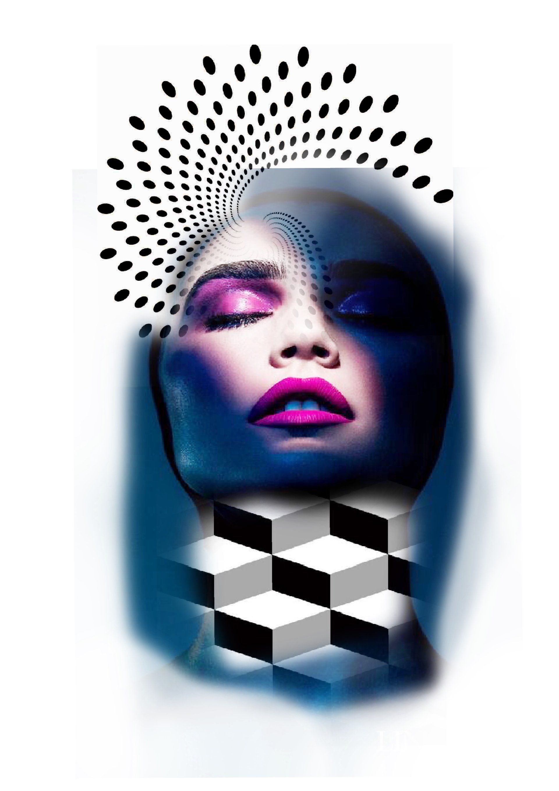 Full colour face abstract dots