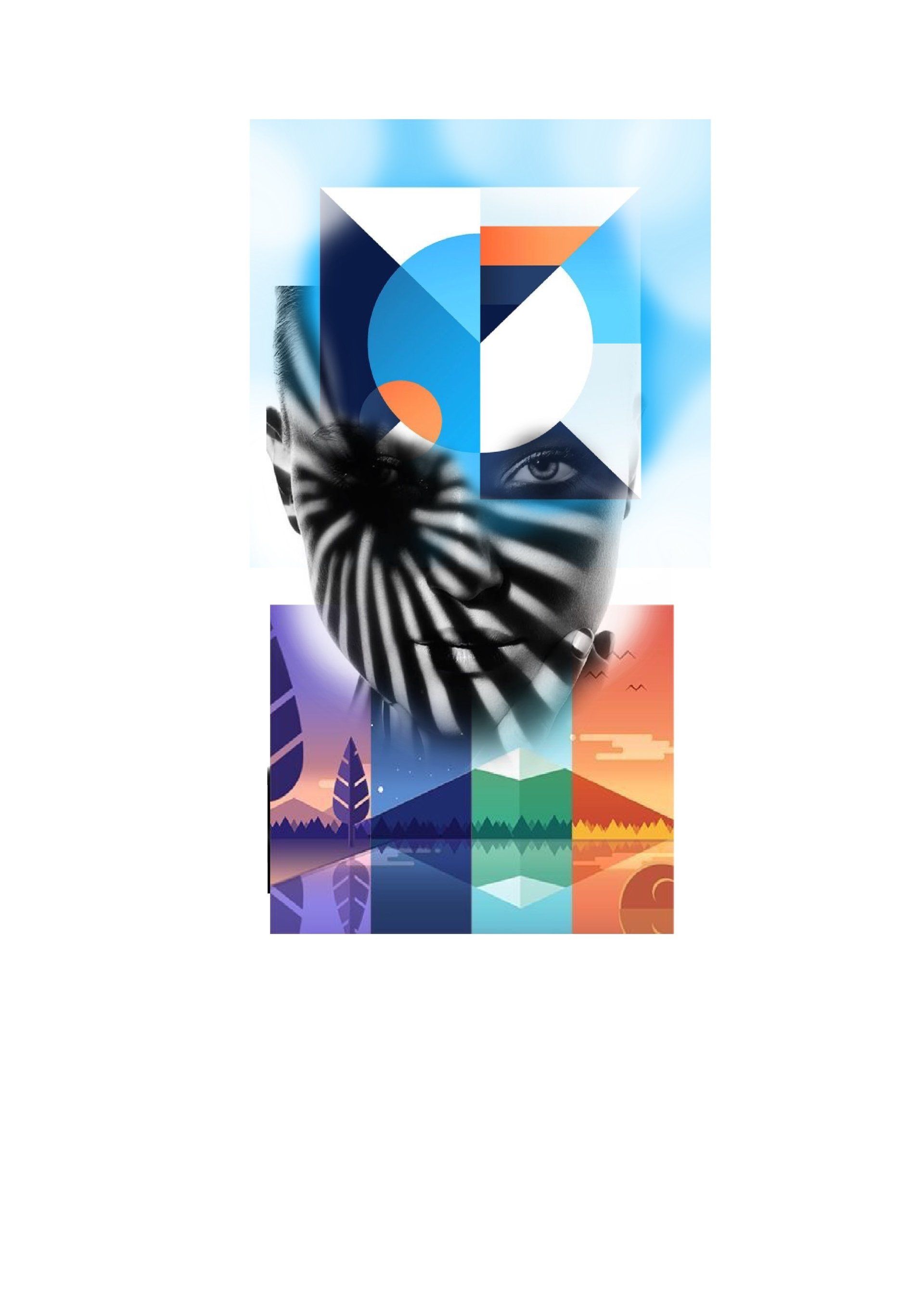 Full colour black and grey face 3D abstract