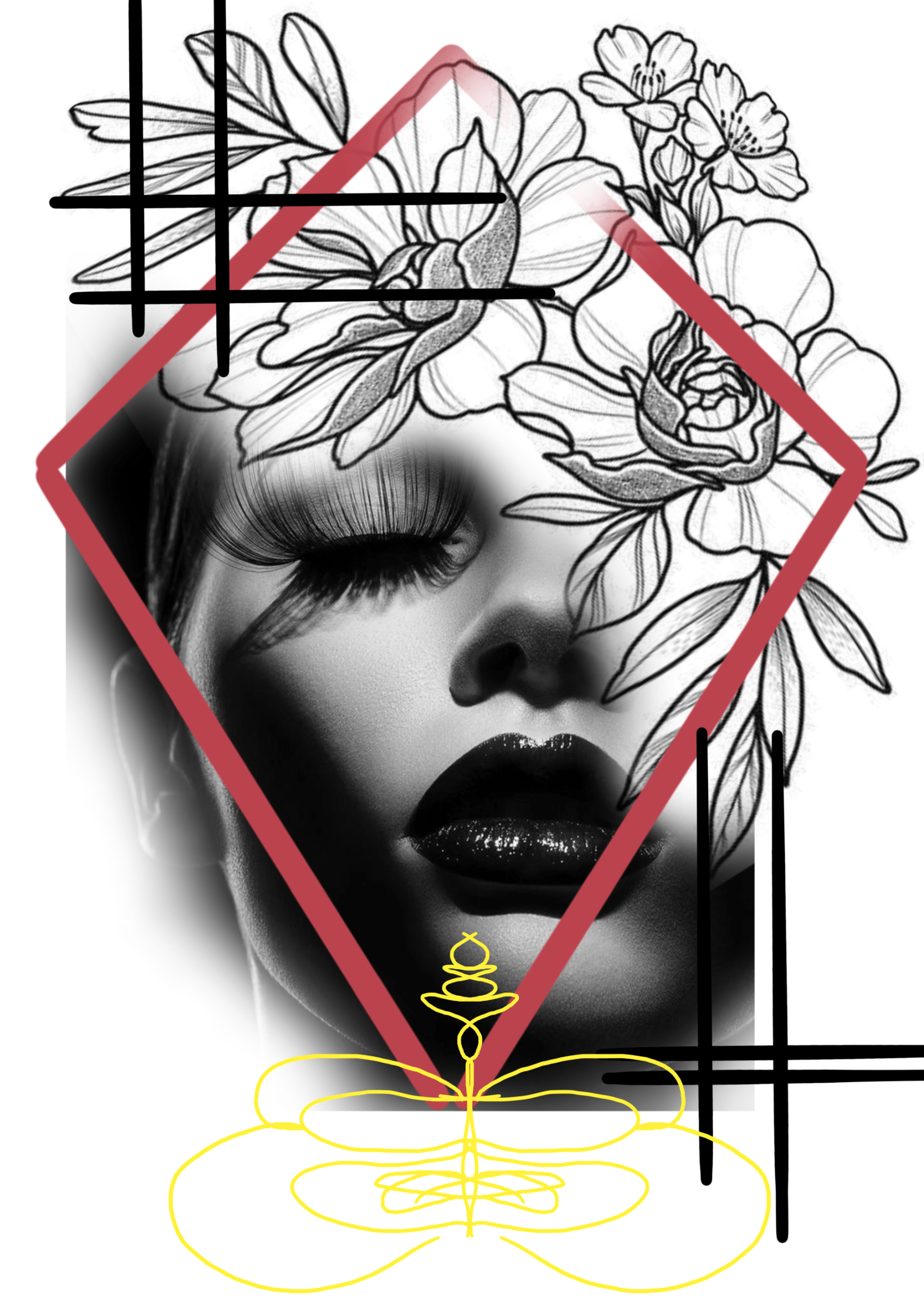 Woman flower abstract line work