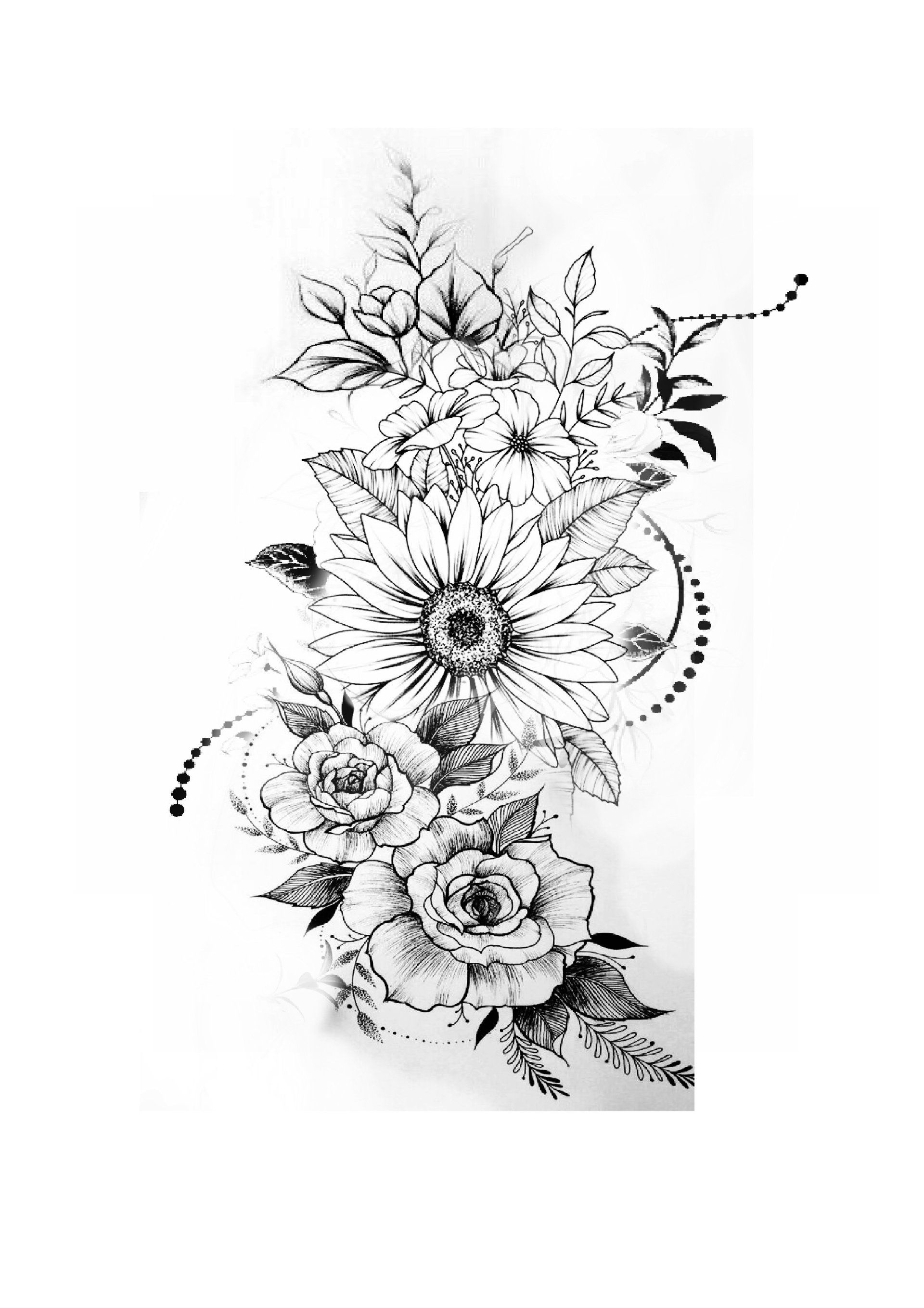 Flowers line work dots mandala