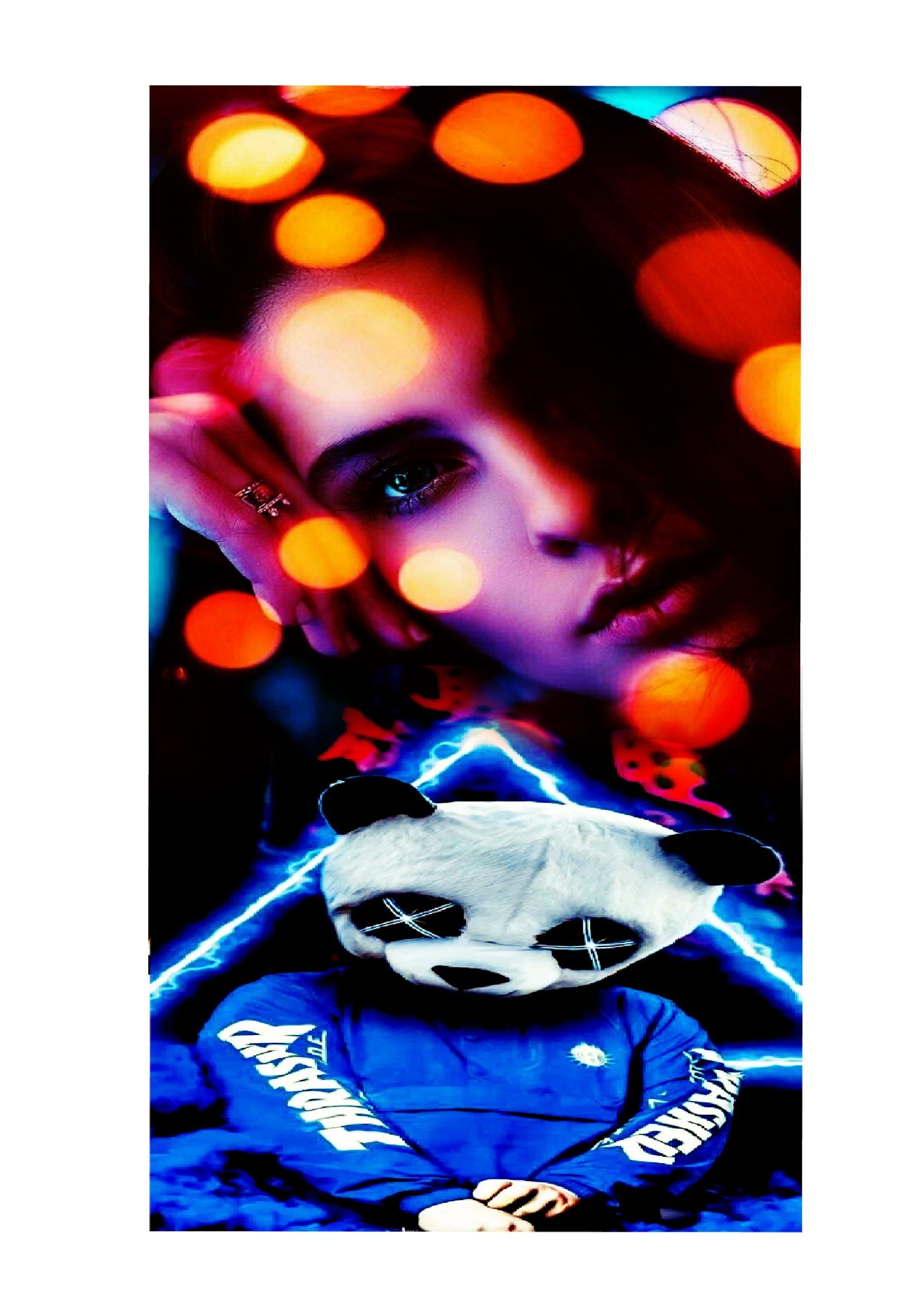 Full colour woman face and panda