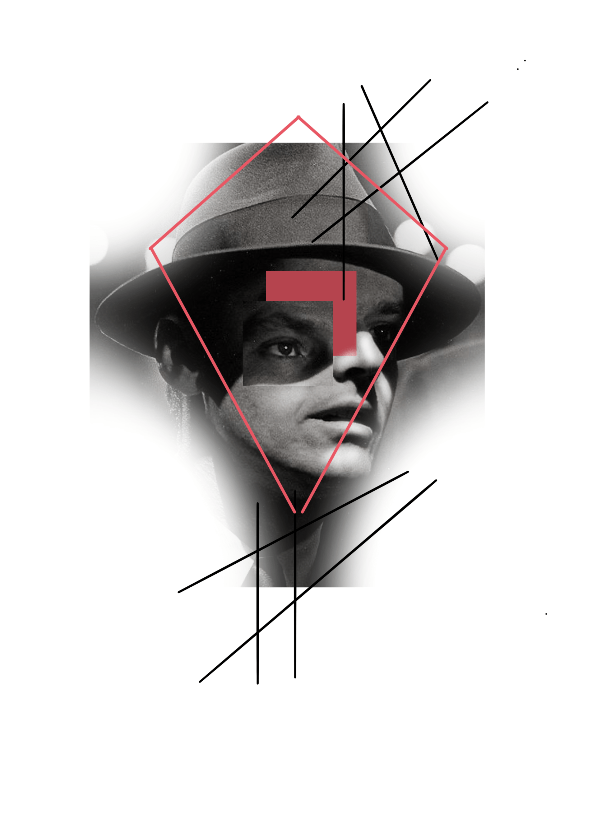 man with head abstract line work