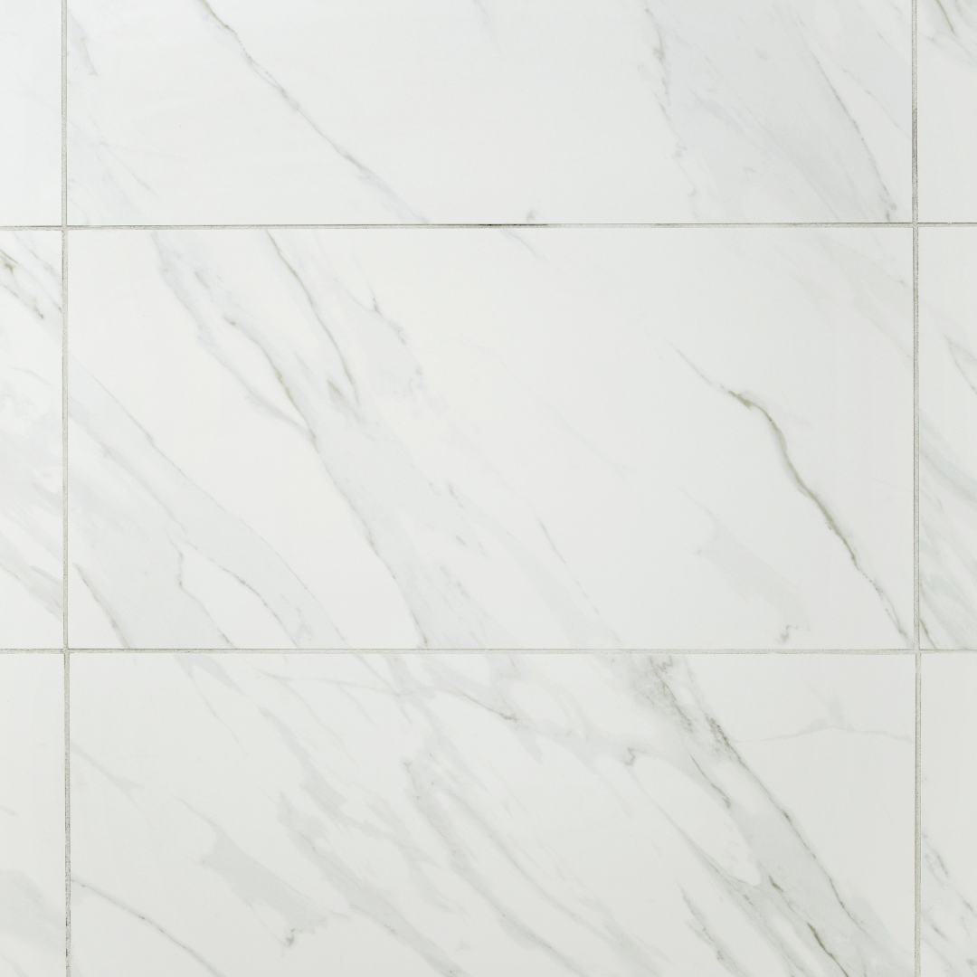 White marble bathroom tiles.