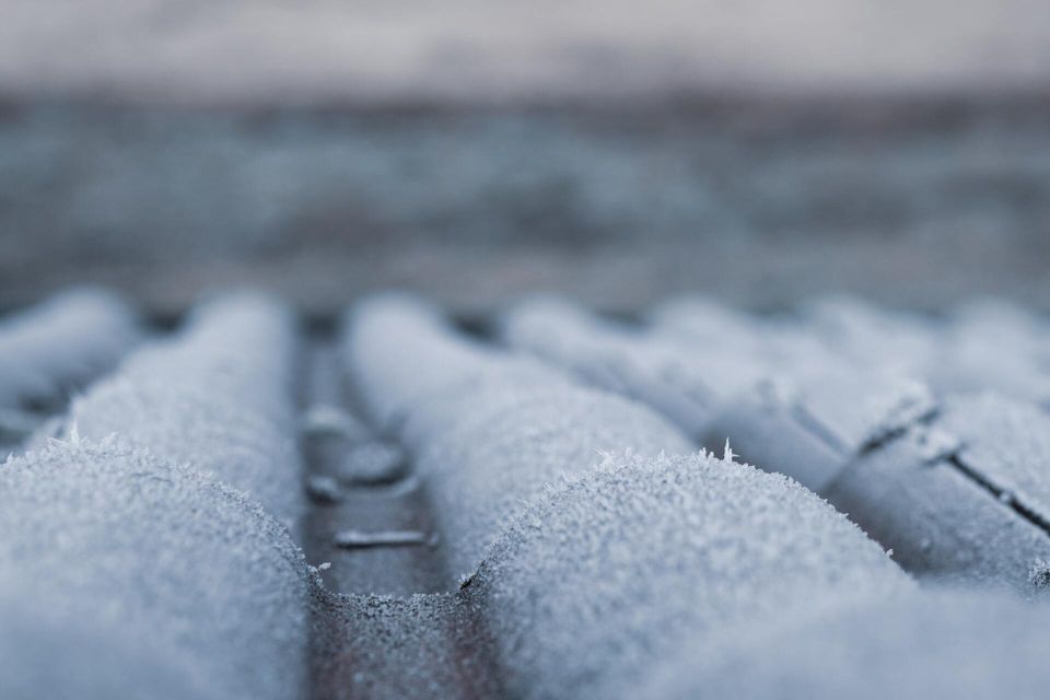 macro shot of  snow on a roof
