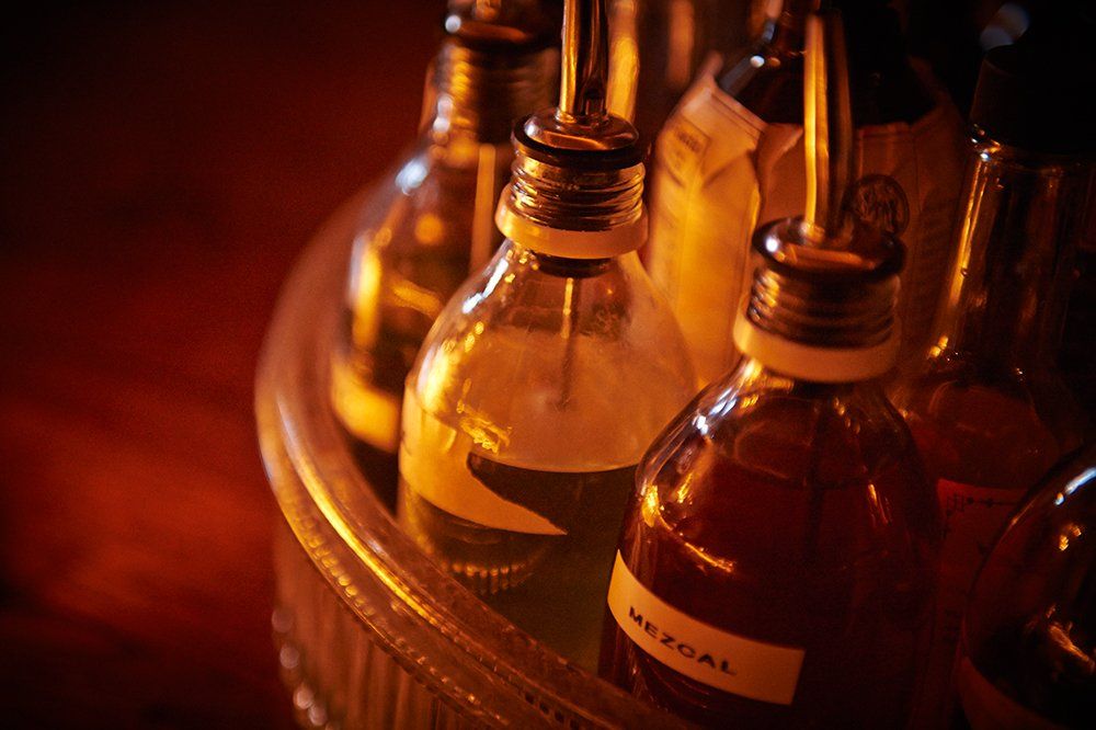 close up of alcohol bottles