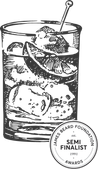 sketch of a cocktail glass with james beard award badge