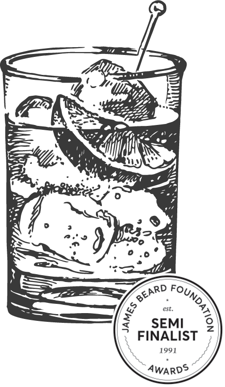 sketch of a cocktail glass with james beard award badge