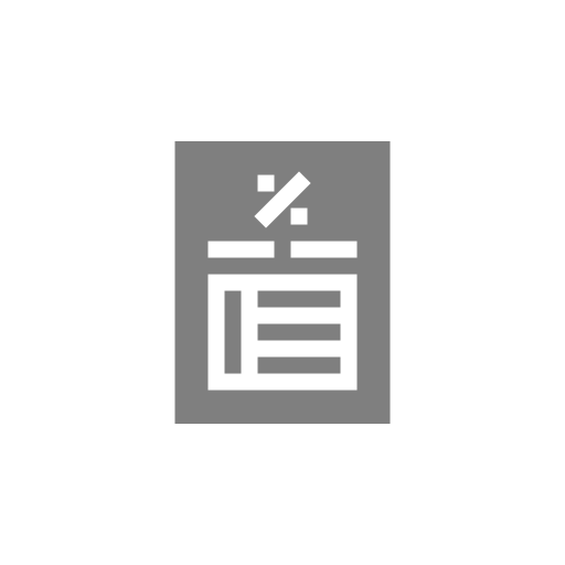 A gray and white icon of a percentage sign on a white background.