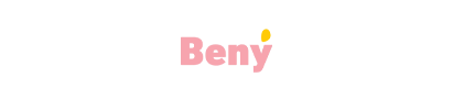 A pink beny logo on a white background
