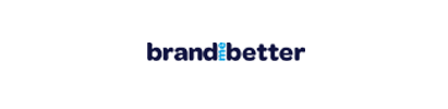 A blue and white logo for brand better on a white background.