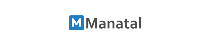 A blue and white logo for m manatal on a white background
