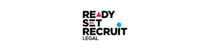 A logo for ready set recruit legal on a white background