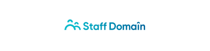 A blue logo for staff domain on a white background