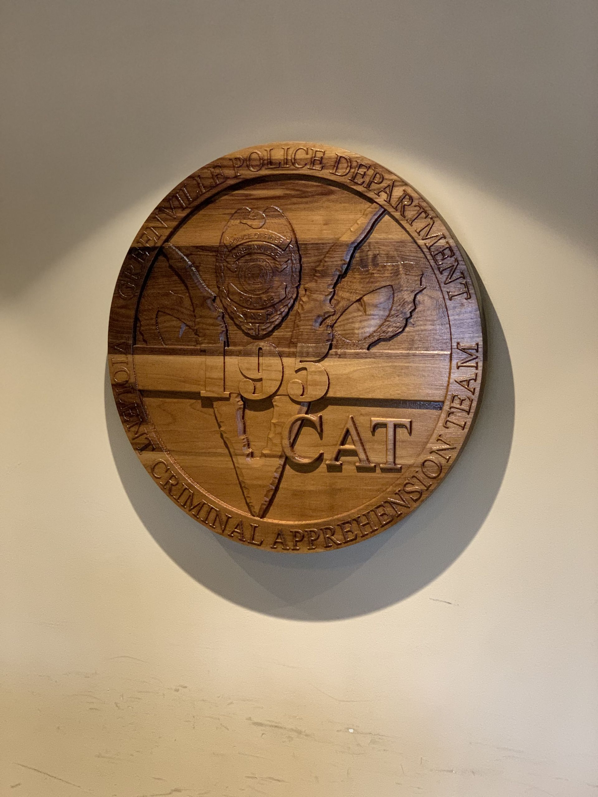 A wooden coin with the word cat on it