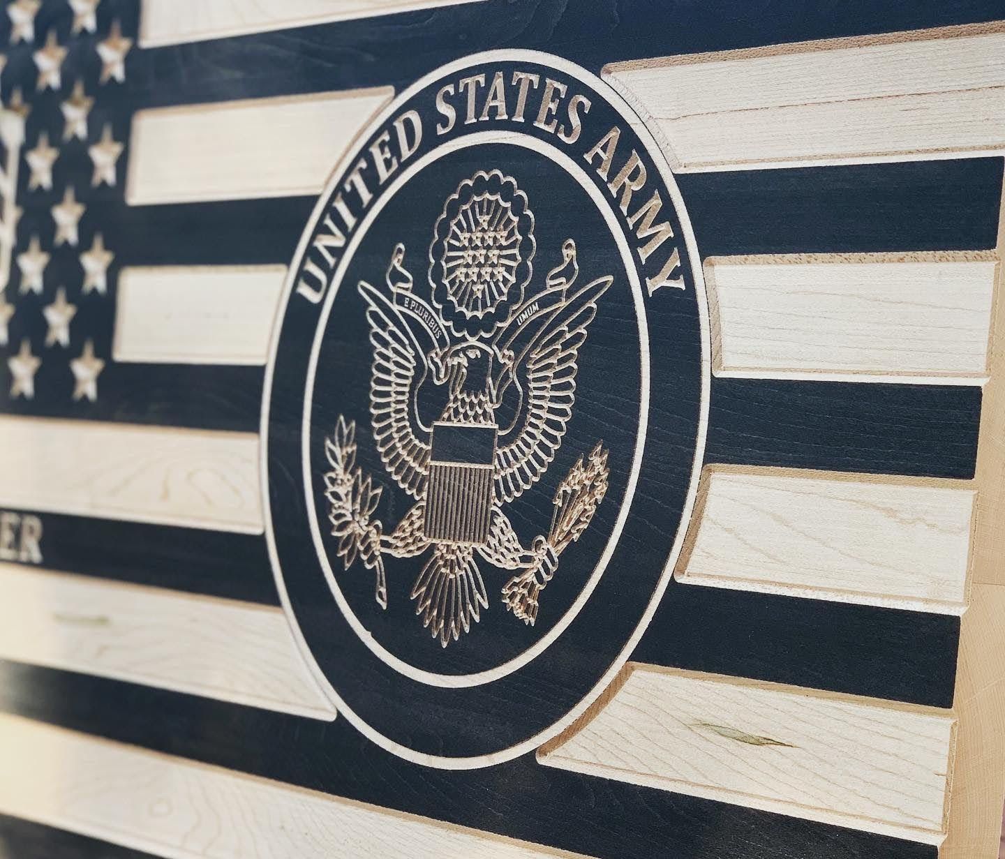 A flag with the united states army logo on it