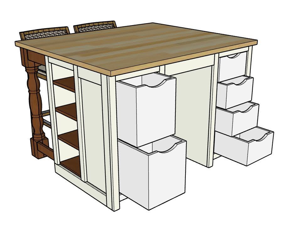 A drawing of a table with drawers underneath it
