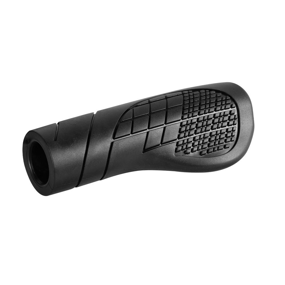 Black ergonomic bicycle handlebar grip with textured surface.