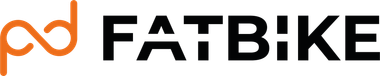 Logo for Fatbike, a bicycle company. Orange infinity symbol next to the black text