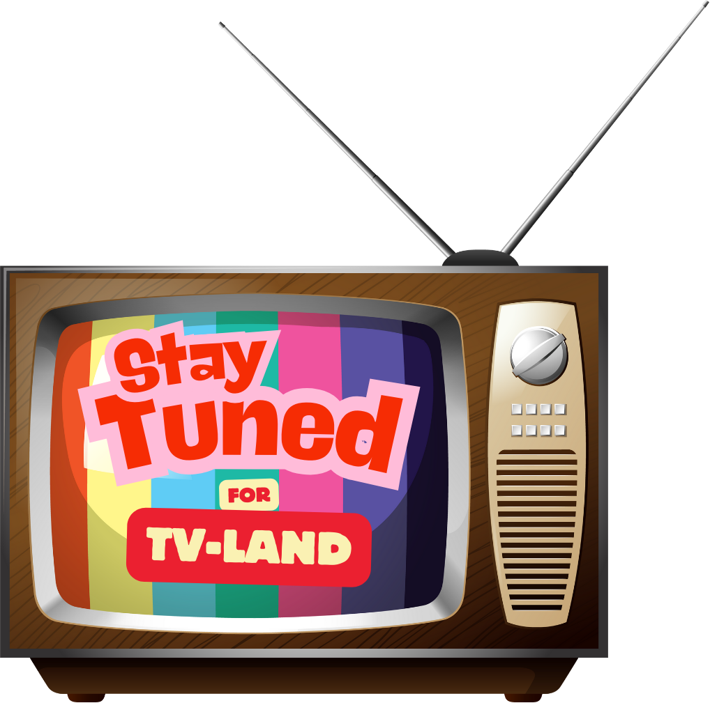 Brown retro TV with colorful screen reading 