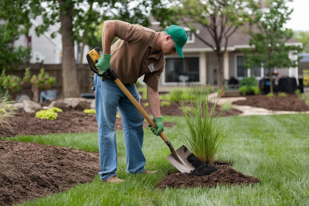 A man is digging in a garden with a shovel