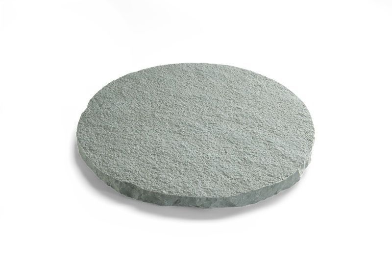 Round, light-green stone stepping stone on a white background.