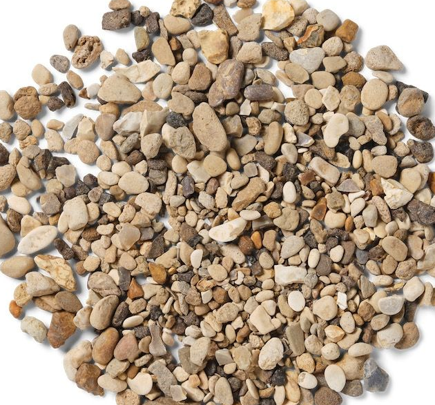 Pile of mixed-color small pebbles; tan, gray, and brown.
