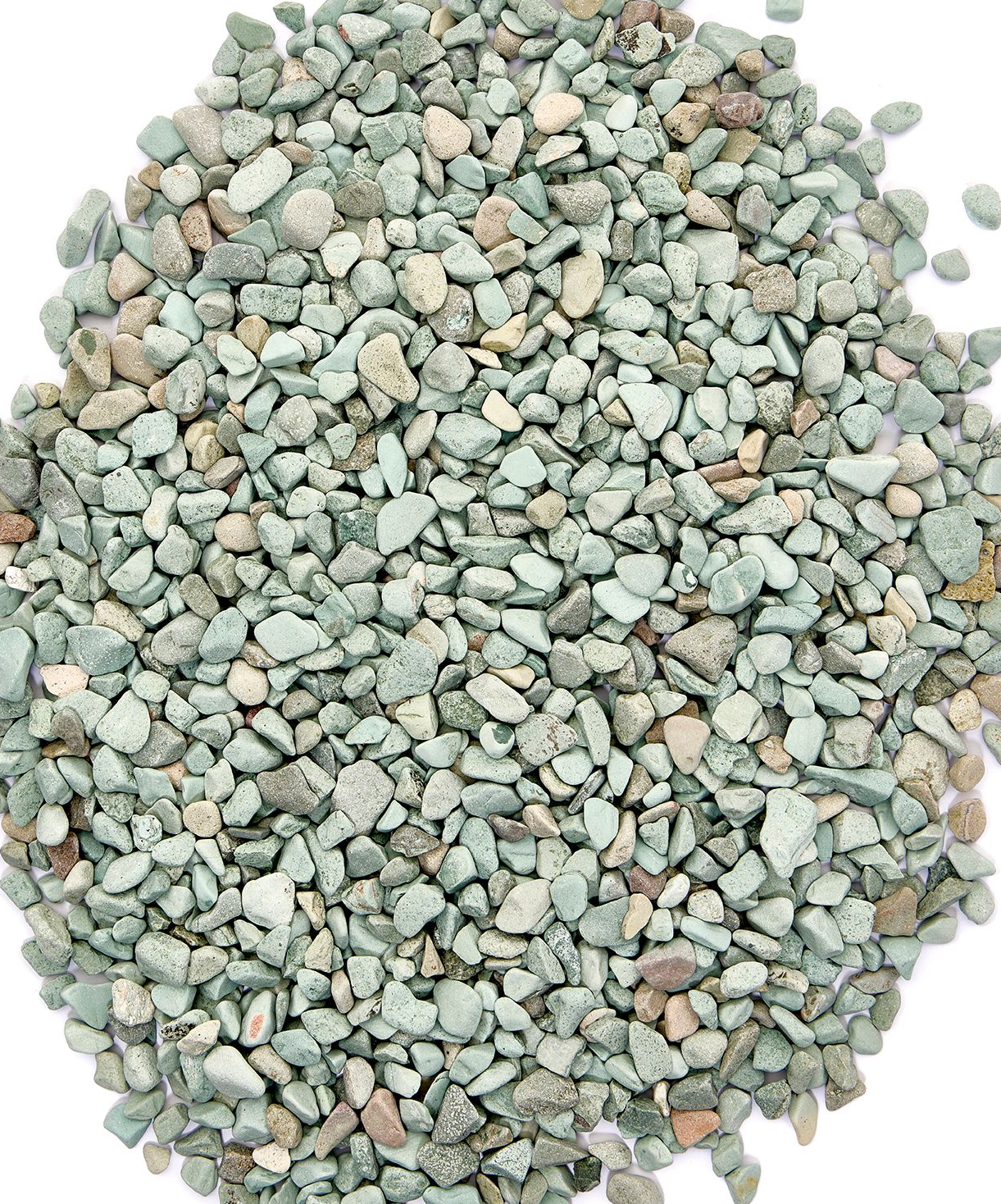Pile of small, blue-green gravel stones.