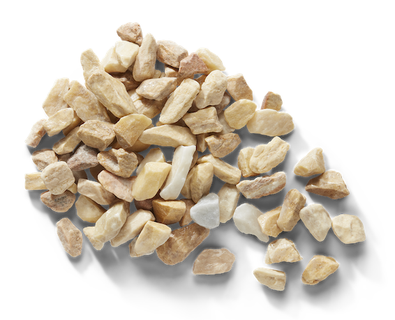 Pile of tan and beige decorative gravel.