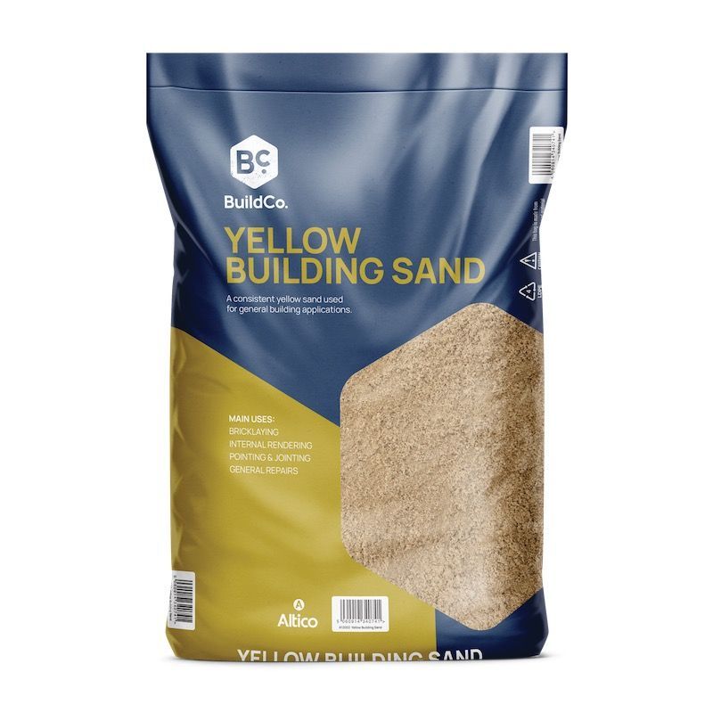 Bag of yellow building sand from BuildCo. for general building work.
