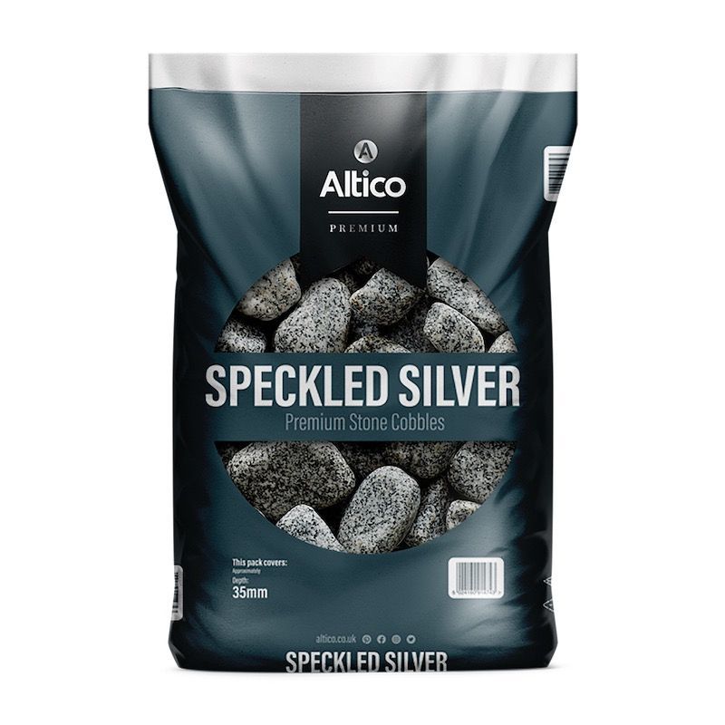 Bag of speckled silver stone cobbles, with the 